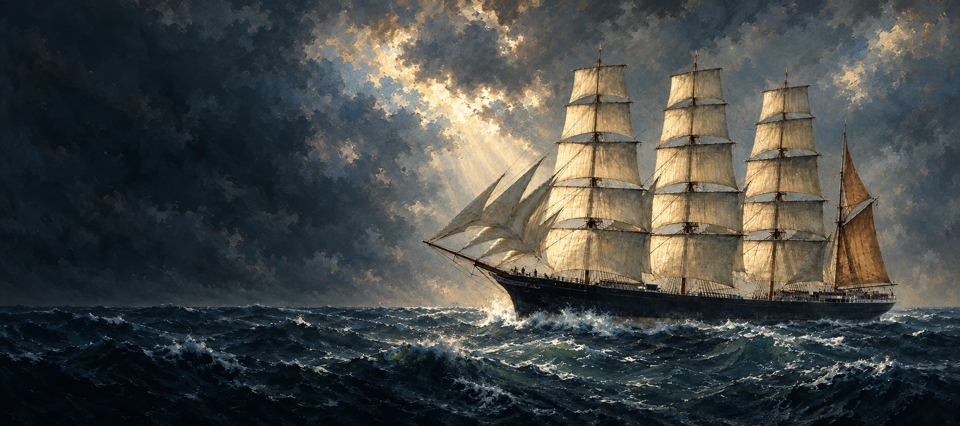 A painting of the four-masted sailing ship Pommern at sea